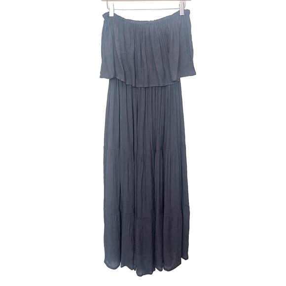 Gaya Gray Silk & Cotton Strapless Gauze Tiered Midi Maxi Dress Women’s Sz Medium - Picture 1 of 7